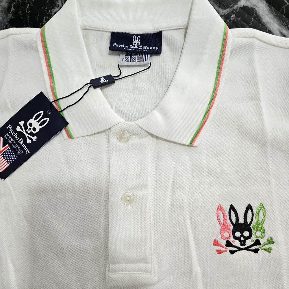 Psycho Bunny White Polo Shirt with Multicolor Accents